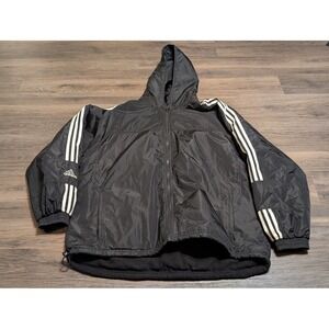 Vintage Adidas Reversible Hooded Jacket Mens XL‎ Black Fleece 3-Stripe